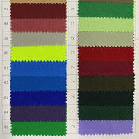 Un tableau présente le tissu gabardine 100 % polyester au mètre de Longan Craft France, avec des échantillons numérotés de 57 à 78 dans des tons rouges, verts, bleus, violets, neutres et vifs, tous rosés et parfaits pour les vestes élégantes.