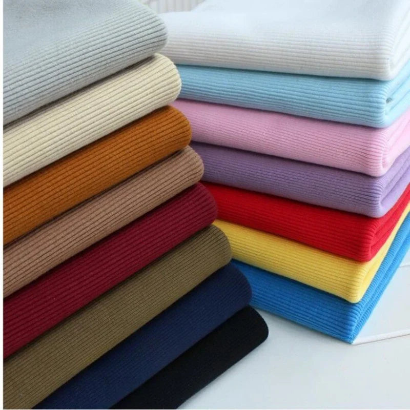 Tissu côtelé uni en coton au mètre | Maille côtelée extensible 2x2