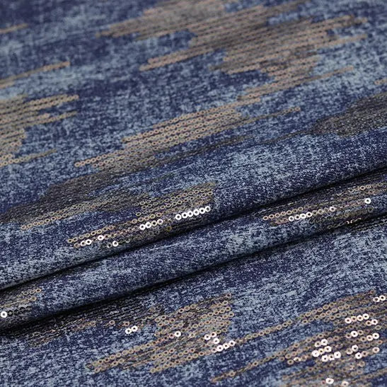 Tissu denim brodé de sequins brillants au mètre | Denim lavé avec broderie coton