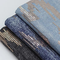 Tissu denim brodé de sequins brillants au mètre | Denim lavé avec broderie coton