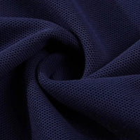 Gros plan sur le Tissu piqué motif œil d'oiseau à fil simple bleu foncé de Longan Craft France, dont le tissage respirant et texturé est torsadé en spirale - un tissu idéal pour le bricolage estival, vendu au mètre, pour les polos et les T-shirts.