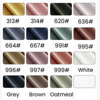 Un nuancier présente 16 échantillons de Jersey modal uni au mètre de Longan Craft France (numéros : 313#, 314#, 620#, 636#, 664#, 667# & neutres) - un textile coton-modal respirant, idéal pour les vêtements de nuit.