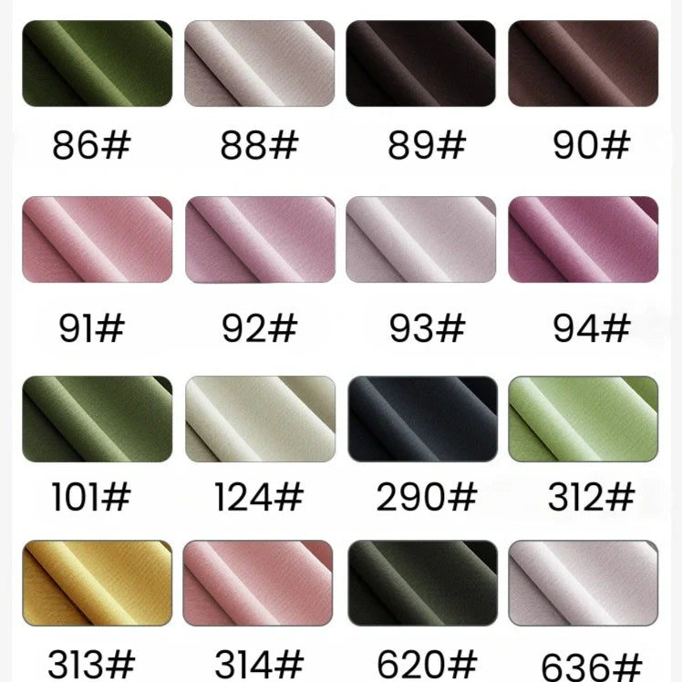 Tableau présentant des échantillons de Jersey modal uni au mètre de Longan Craft France dans des couleurs assorties, chacun avec un code unique comme 86#, 88#, 89# et 90#, organisés en quatre rangées - idéal pour la lingerie de nuit et les textiles respirants.