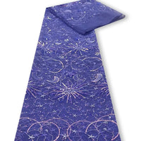 Tulle brodé de sequins étoiles et lunes au mètre de Longan Craft France : un tissu tulle scintillant, idéal pour robes élégantes ou soirée, avec broderies étoilées et lunes pour une touche raffinée.