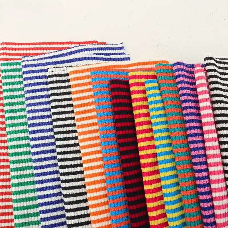 Tissu maille côtelée rayée en coton au mètre