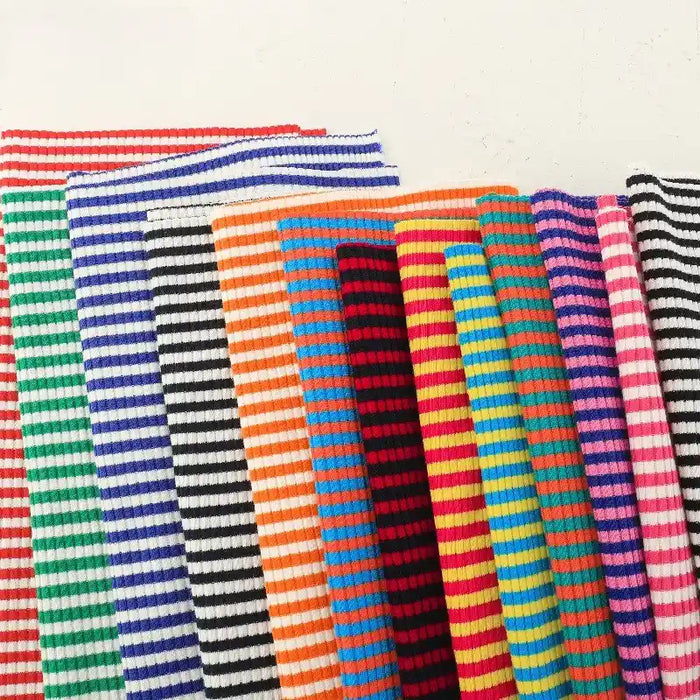 Tissu maille côtelée rayée en coton au mètre