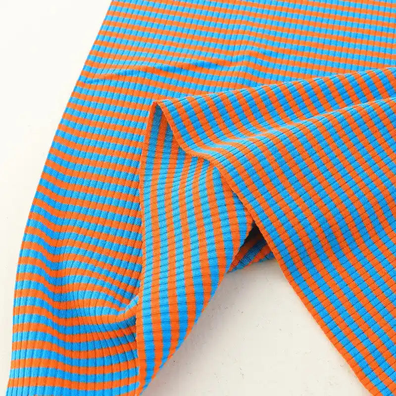 Tissu maille côtelée rayée en coton au mètre