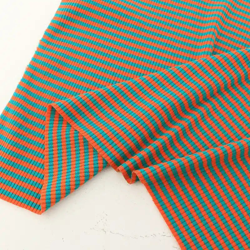 Tissu maille côtelée rayée en coton au mètre