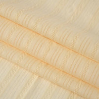 Folded Tissu dobby jacquard ajouré rayé au mètre by Longan Craft France : tissu en pur coton beige clair avec des rayures verticales texturées, ajourées et des lignes unies, toucher doux, légèrement translucide - parfait pour les vêtements.