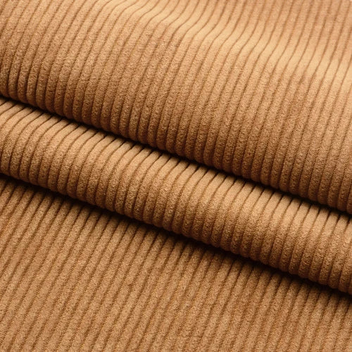 Un gros plan sur le Tissu velours côtelé épais 8 côtes au mètre de Longan Craft France montre sa texture douce et ses stries verticales, idéales pour la décoration intérieure et l'ameublement.