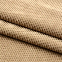 Gros plan sur le Velours côtelé coton 8 côtes uni au mètre de Longan Craft France, montrant sa texture beige douce et nervurée dans des plis nets - idéal pour les vêtements, les accessoires ou les projets de bricolage décoratif. 100% coton.