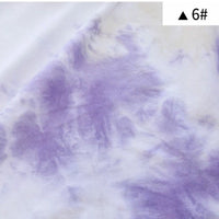 Un tissu French Terry en coton tie-dye, dégradé violet et blanc, idéal pour sweatshirts. En haut à droite : une boîte blanche avec un triangle noir et "6#". Par Longan Craft France. Confortable et vendu au mètre.