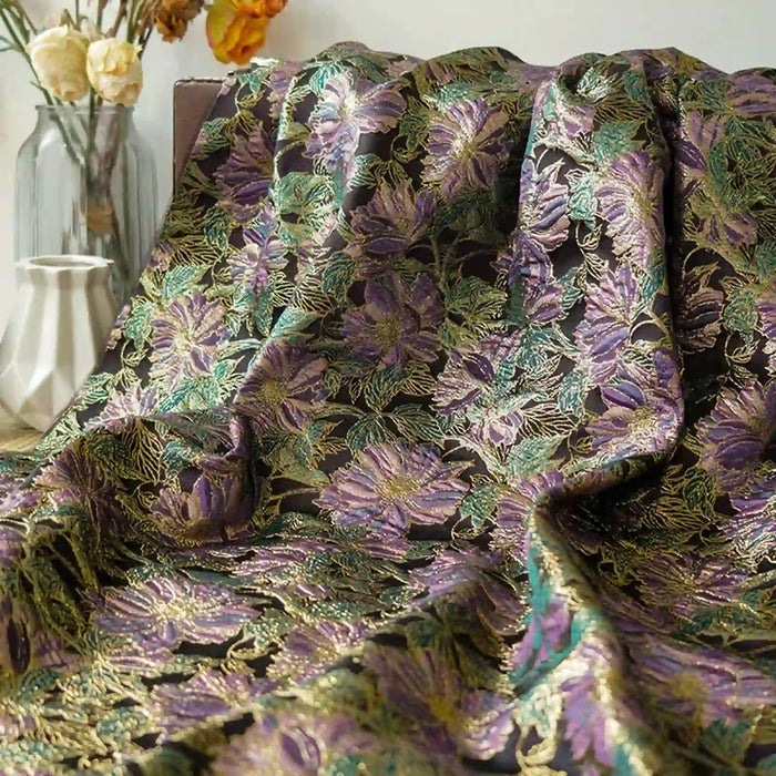 Tissu brocart vintage brodé à motifs floraux au mètre