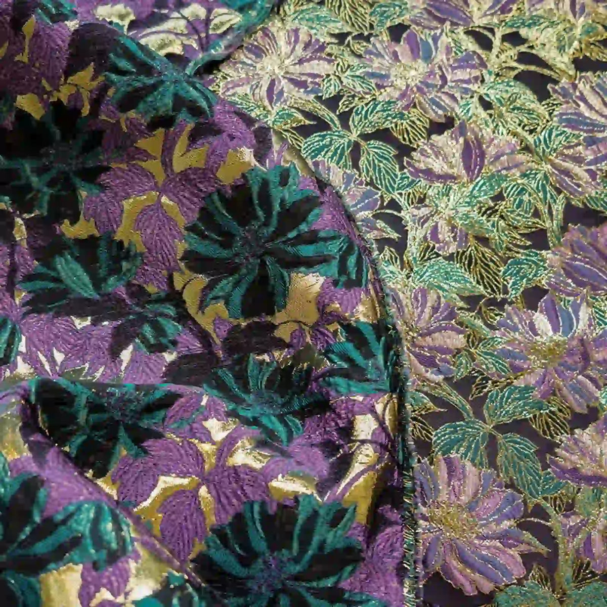 Tissu brocart vintage brodé à motifs floraux au mètre