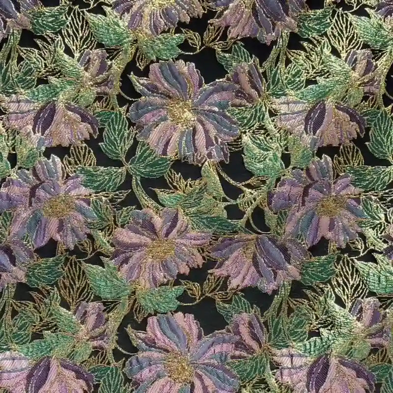 Tissu brocart vintage brodé à motifs floraux au mètre