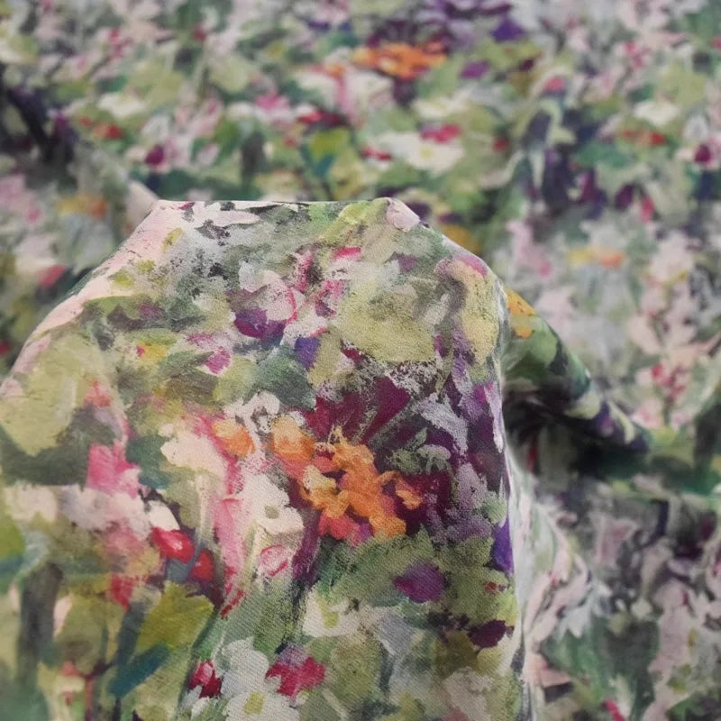 Mousseline imprimée motif floral aquarelle au mètre