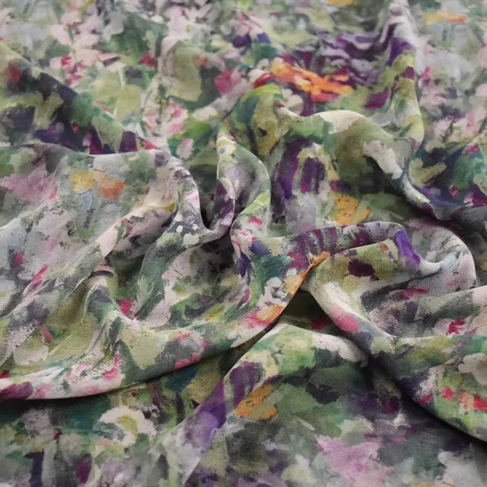 Mousseline imprimée motif floral aquarelle au mètre