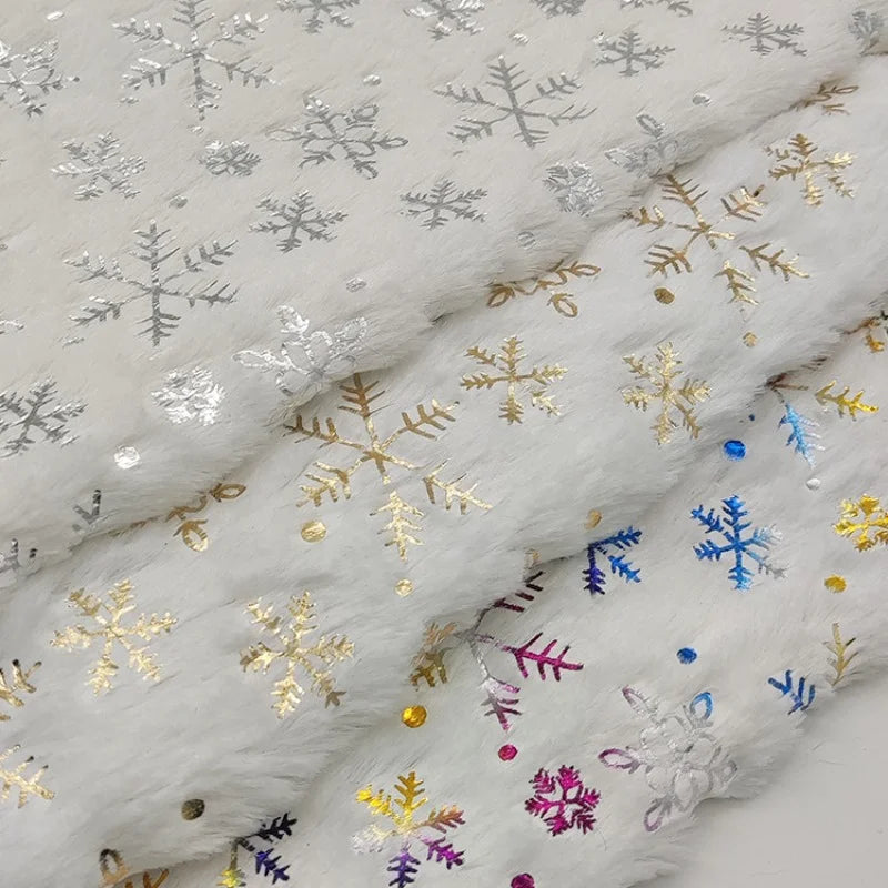 Tissus velours blanc à motif flocons de neige au mètre