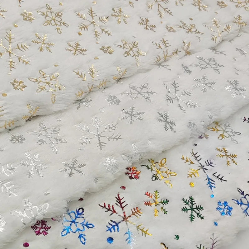 Tissus velours blanc à motif flocons de neige au mètre