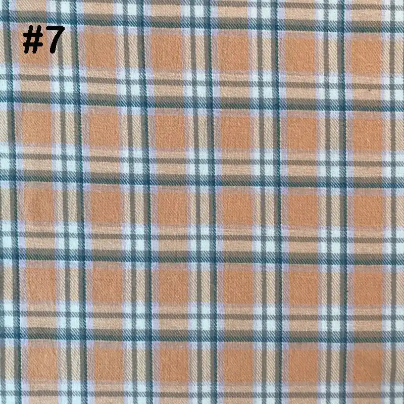 #7 Flanelle de coton à carreaux colorés au mètre par Longon Craft France : tissu 100 % coton avec motif à rayures orange, beige, blanc et bleu. Idéal pour manteaux, chemises, couture et tapisserie d'automne.