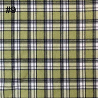 La Flanelle de coton à carreaux colorés de Longon Craft France présente un motif à carreaux verts avec des lignes noires, blanches et jaunes, idéal pour les manteaux, les chemises et les pyjamas d'automne. La mention "#9" apparaît en noir dans le coin supérieur gauche. 100% coton, vendu au mètre.