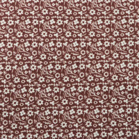 Flanelle de coton fleurie au mètre Longan Craft France : tissu imprimé coloré d'automne à motifs floraux blancs sur fond bordeaux, idéal pour la couture de robes, vêtements et loisirs créatifs.