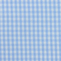 Tissu popeline vichy léger 100 % coton de Longan Craft France, à petits carreaux bleu clair et blanc. Idéal pour chemises, robes ou nappes d'été grâce à sa texture lisse et son motif quadrillé régulier.