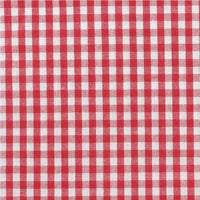 Tissu popeline vichy au mètre de Longan Craft France : léger 100 % coton, motif carreaux rouge et blanc, parfait pour chemises, robes ou nappes d'été.