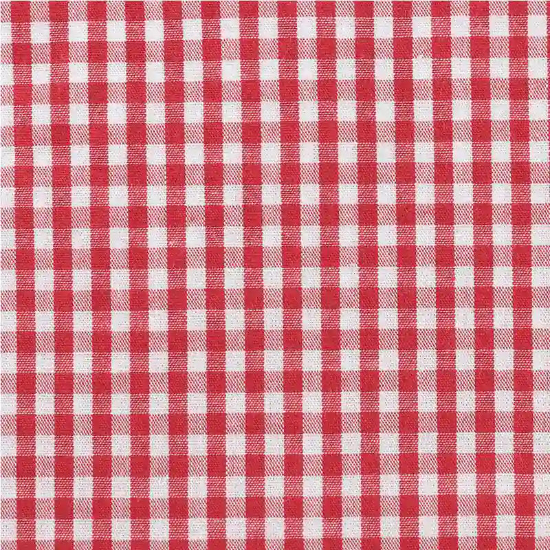 Tissu popeline vichy au mètre de Longan Craft France : léger 100 % coton, motif carreaux rouge et blanc, parfait pour chemises, robes ou nappes d'été.