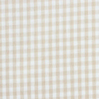Tissu popeline vichy au mètre de Longan Craft France : popeline légère 40S à carreaux beige et blanc, 100 % coton, idéale pour chemises, robes ou nappes. Motif classique à grille symétrique, parfait pour vêtements d'été élégants.