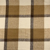 Gros plan sur le tissu en flanelle à carreaux pour l'automne de Longon Craft France, un mélange polyester-coton confortable aux grands motifs beige, marron et crème-idéal pour robes, chemises et autres vêtements d'hiver.