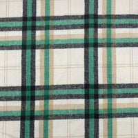 Longon Craft France Tissu en flanelle à carreaux pour l'automne au mètre : polyester-coton, motif vert, noir, beige et crème sur fond blanc-parfait pour robes, chemises et projets couture cocooning.