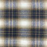 Un gros plan du tissu en flanelle à carreaux pour l'automne de Longon Craft France montre des lignes entrecroisées de couleur marine, beige et blanche dans un doux mélange de polyester et de coton, idéal pour les peignoirs, les chemises et la couture.