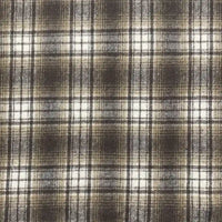 Gros plan sur Tissu en flanelle à carreaux pour l'automne au mètre de Longon Craft France, avec des lignes grises, blanches et noires formant des carreaux-parfait comme tissu confortable polyester-coton pour robes et chemises.