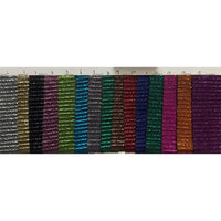 Une rangée de 15 fils métalliques, étiquetés de 1 à 15, dans des couleurs comme l'argent, l'or, le noir, le rose, le vert et le bleu - idéal pour embellir le Tissu lamé plissé au mètre de Longan Craft France pour la couture, les robes DIY et l'artisanat.