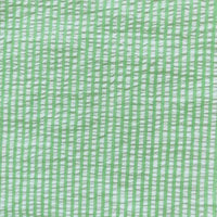 Un gros plan de Seersucker rayé au mètre de Longan Craft France montre un tissu doux et fibreux en polyester-coton avec des rayures verticales et horizontales vert clair formant un quadrillage - idéal tissu seersucker léger pour l'été.