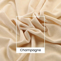 Gros plan sur un uni de velours Tissu doux de Longan Craft France, de couleur beige clair, avec un rectangle blanc étiqueté "Champagne", idéal pour l'ameublement, les vêtements et les projets créatifs. Largeur : 165 cm.